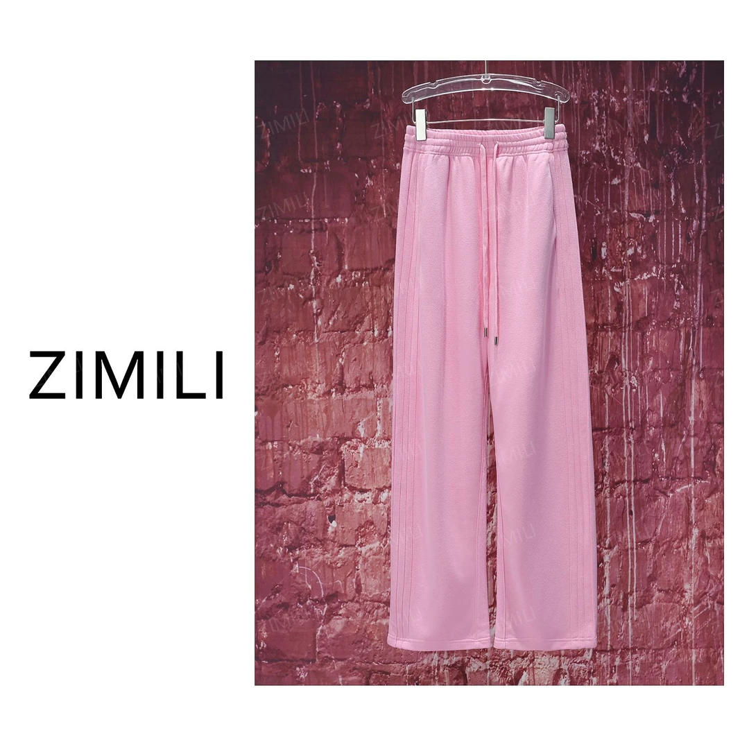 【LIANG哥女装】2024秋季樱花粉时尚感加厚高腰休闲镰刀阔腿裤 2877