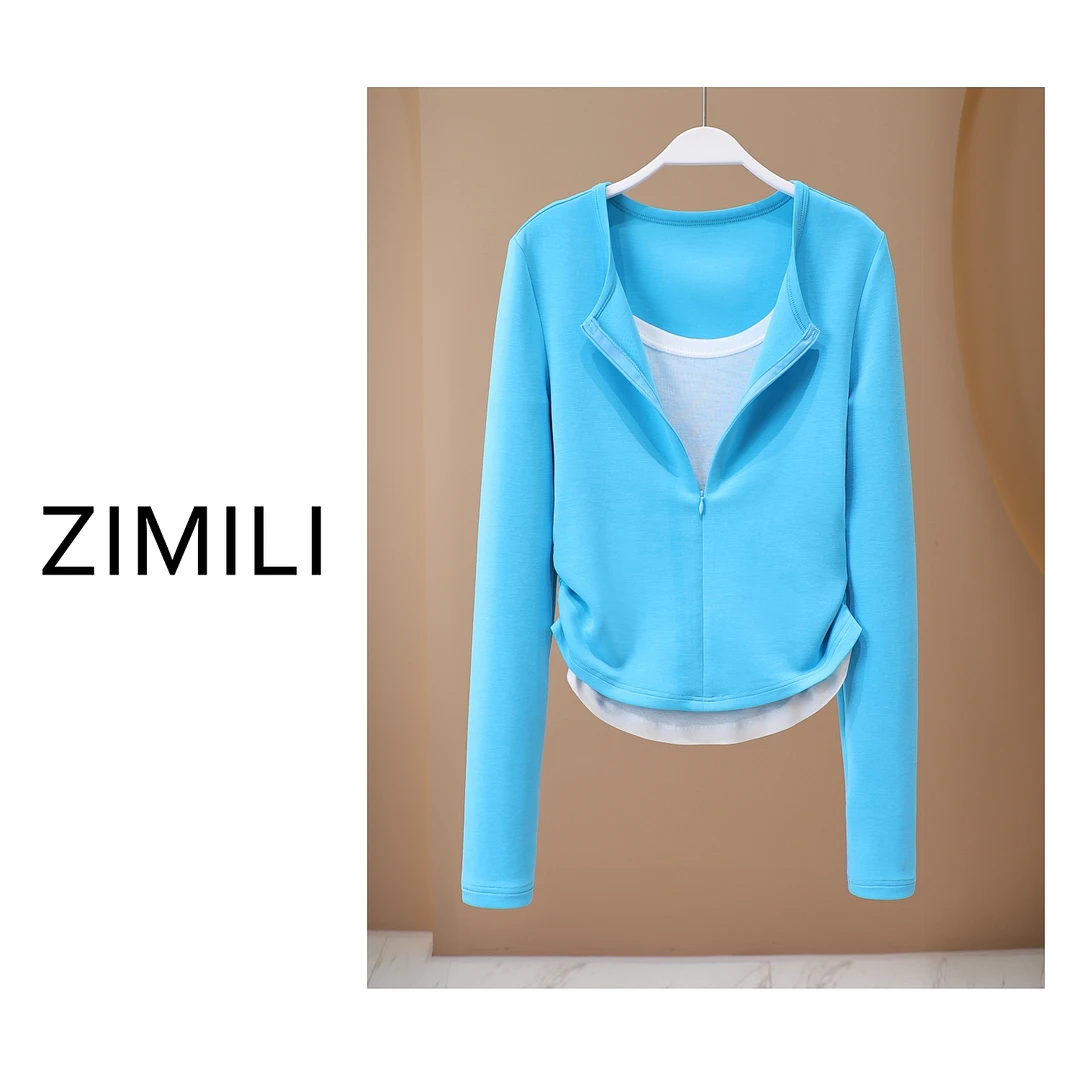 【亮哥女装】2025秋冬新品《宁静》海蓝色假两件收腰上衣5305-A8