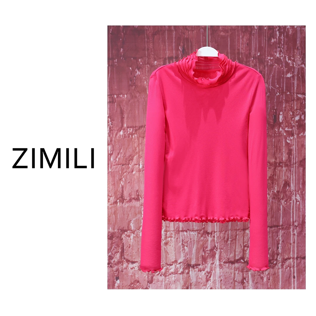 【LIANG哥女装】2024设计款 《高饱和色系》洋红色堆堆领高弹上衣5565