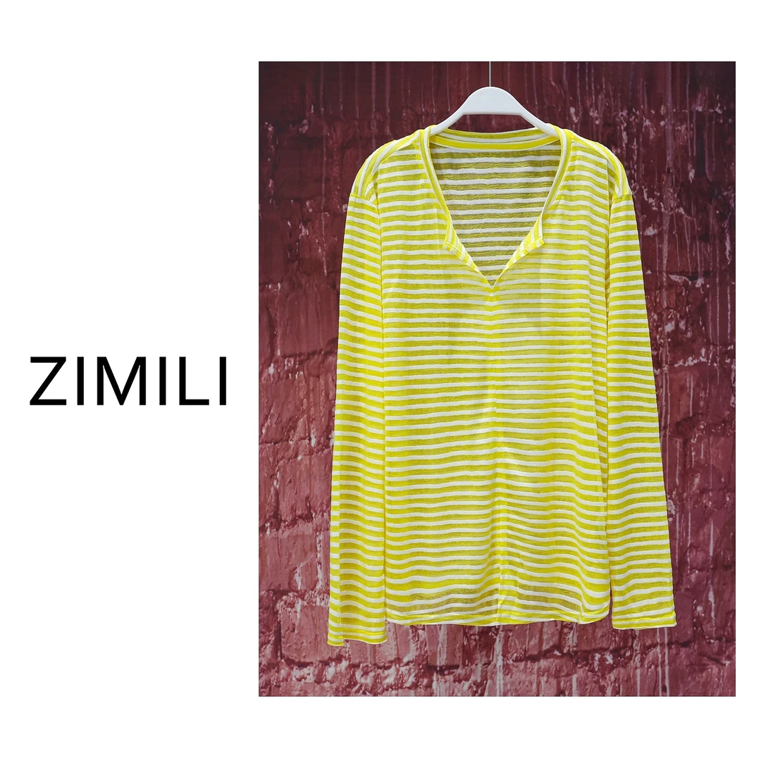 【LIANG哥女装】2024夏季冰凉感鹅黄条纹v领轻薄宽松冰丝防晒衣3152