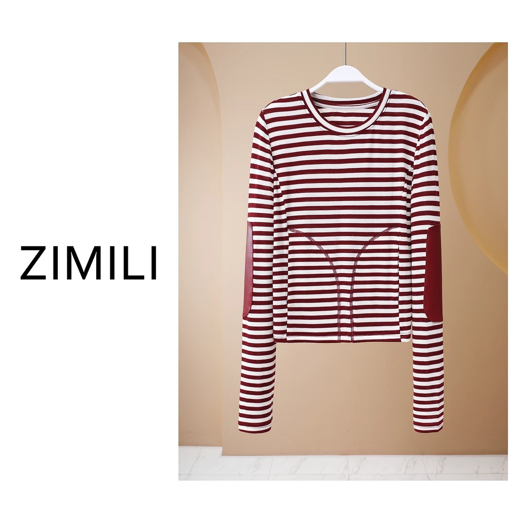【亮哥女装】2025欧版安可拉红条纹高弹上衣5380