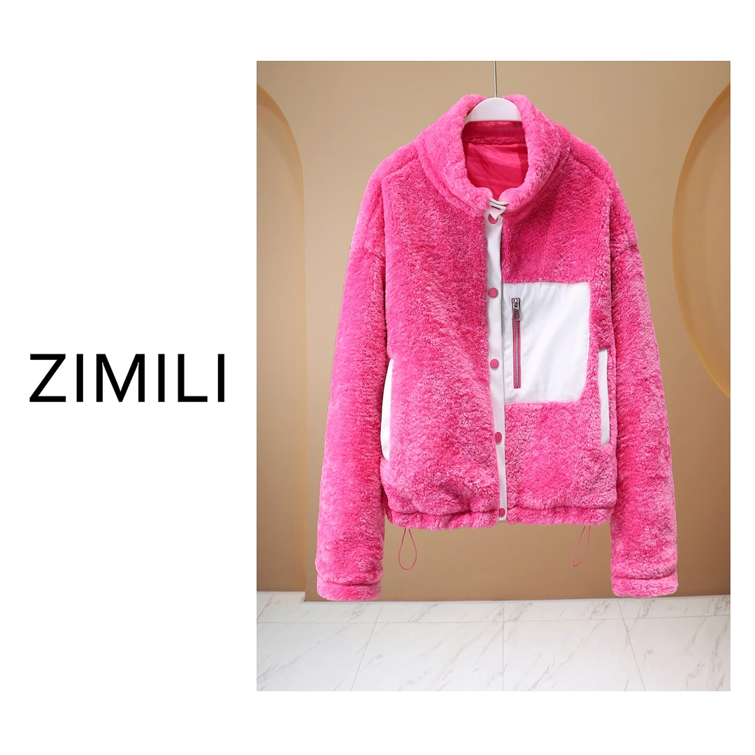 【LIANG哥女装】冬季粉色减龄感毛毛衣立领拼色欧版外套5166