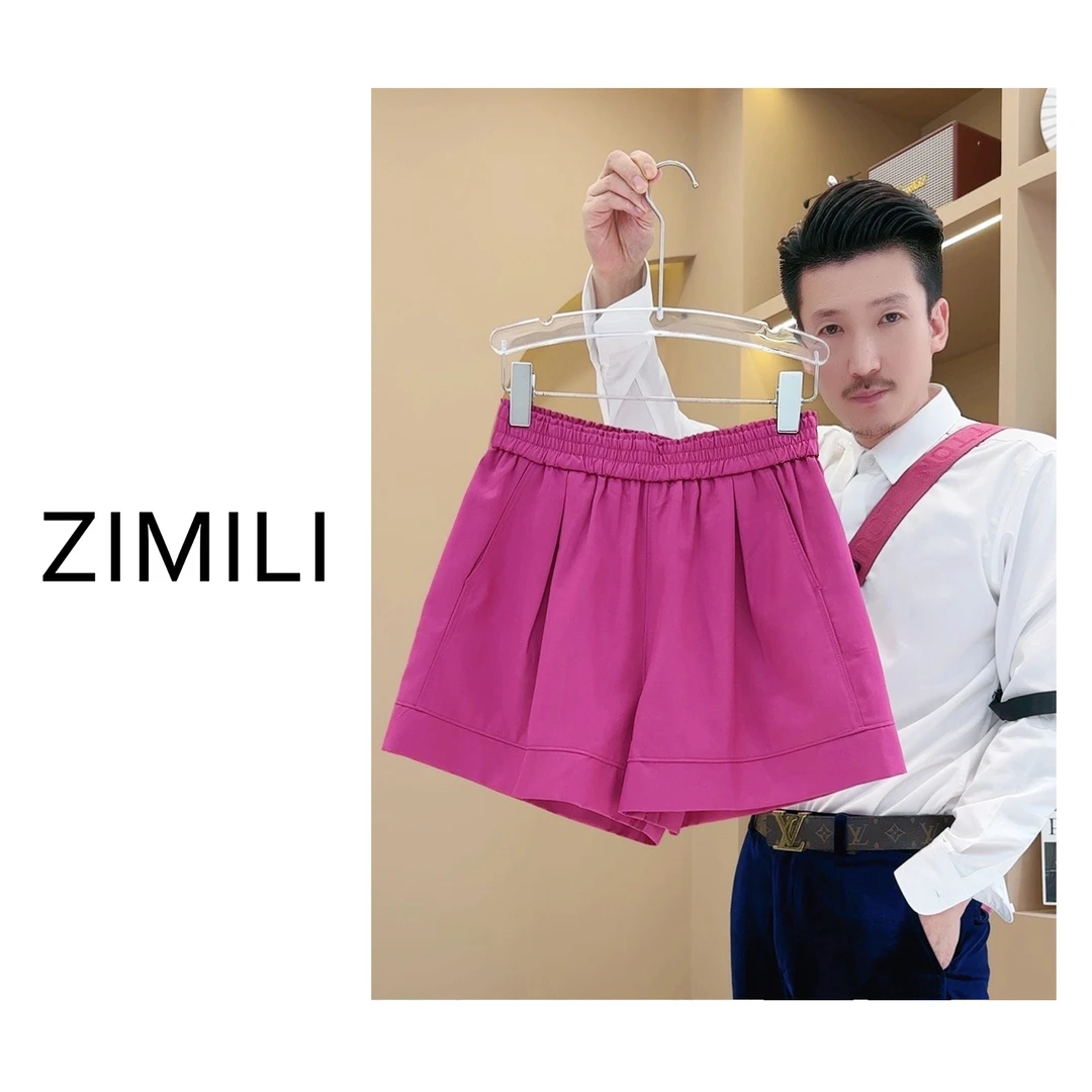 【亮哥女装】2025欧版轻薄透气高腰阔腿褶皱感红龙果短裤/2367-H8