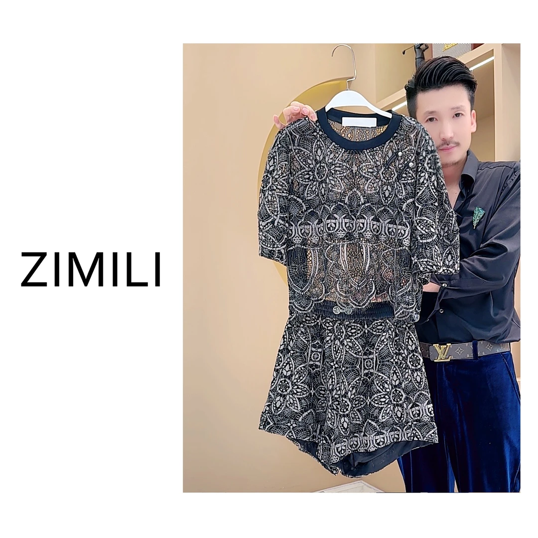 【LIANG哥定制】早秋精致感穿搭黑色镂空蕾丝时尚复古短袖套装3717