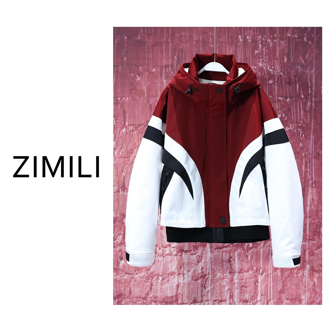 【LIANG哥女装】冬季潮酷穿搭安可拉红撞色拼接连帽羽绒服88687
