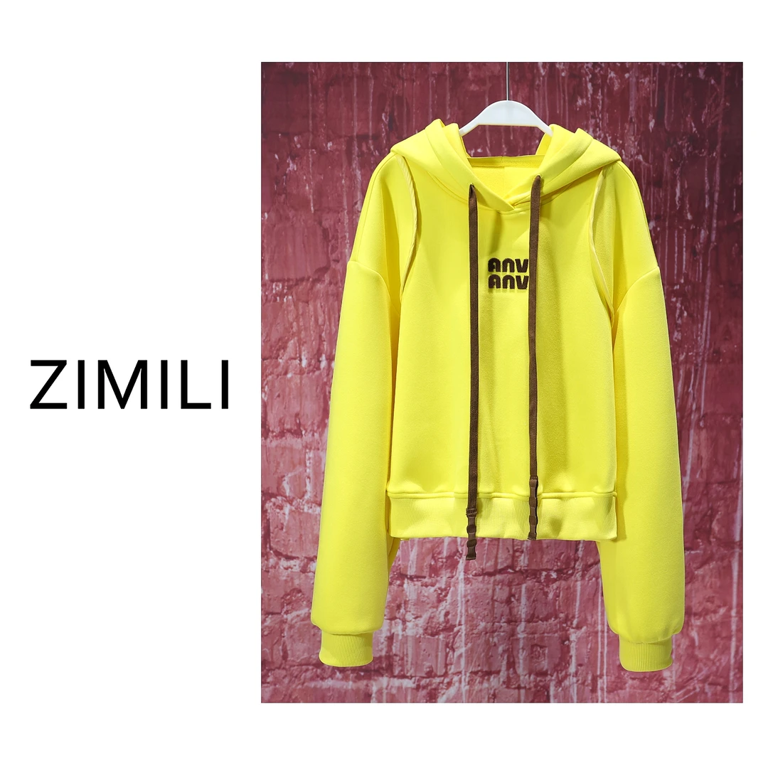 【LIANG哥女装】2024轻奢欧货版型 鹅黄色气质连帽加厚卫衣/5691