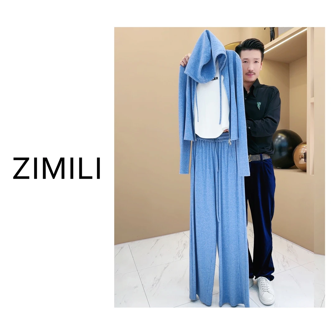 【LIANG哥女装】2024秋季雾霾蓝连帽小众设计师款精致欧版套装3115