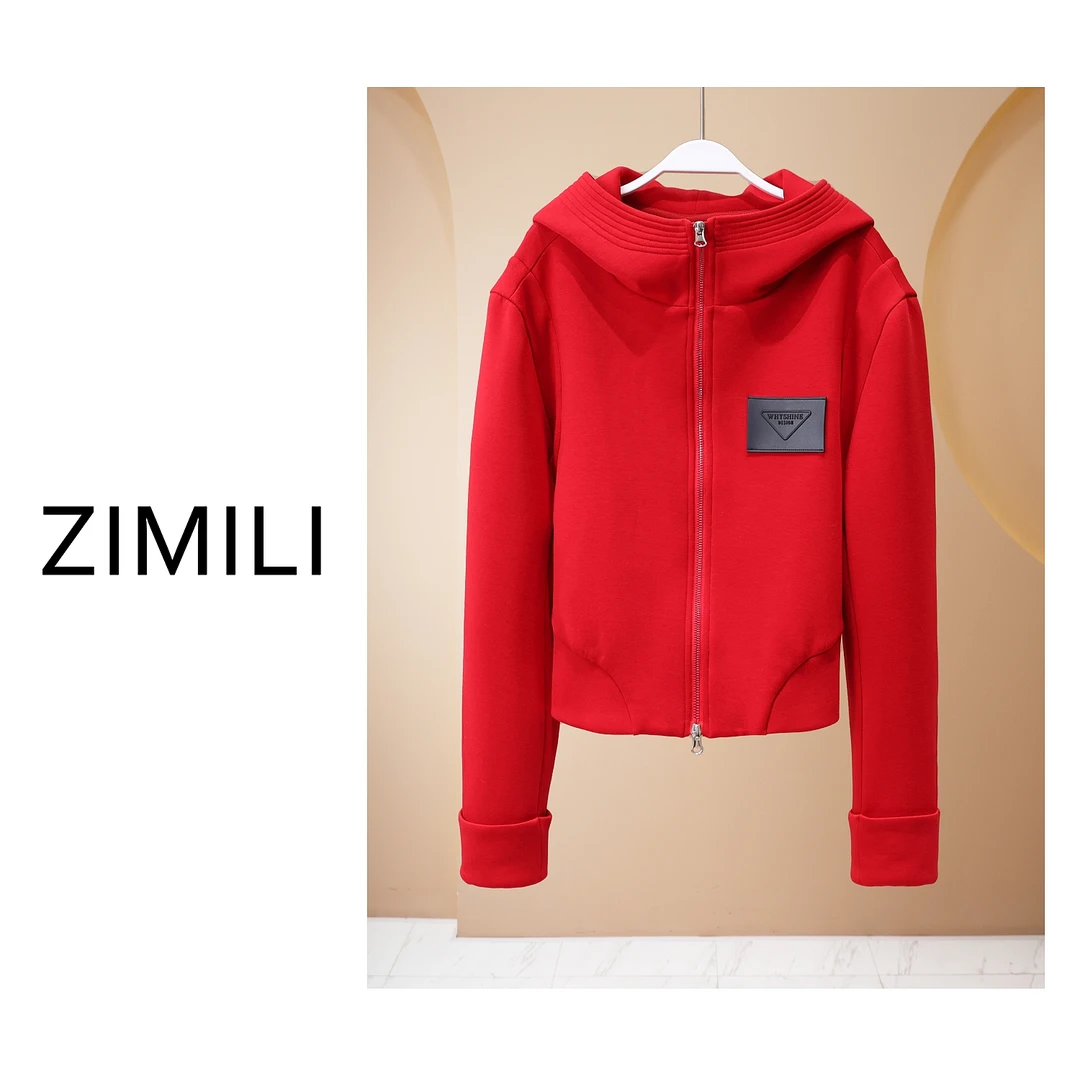 【亮哥欧货女装】2025冬季加厚《檀晕》胭脂红连帽卫衣外套5322-B0