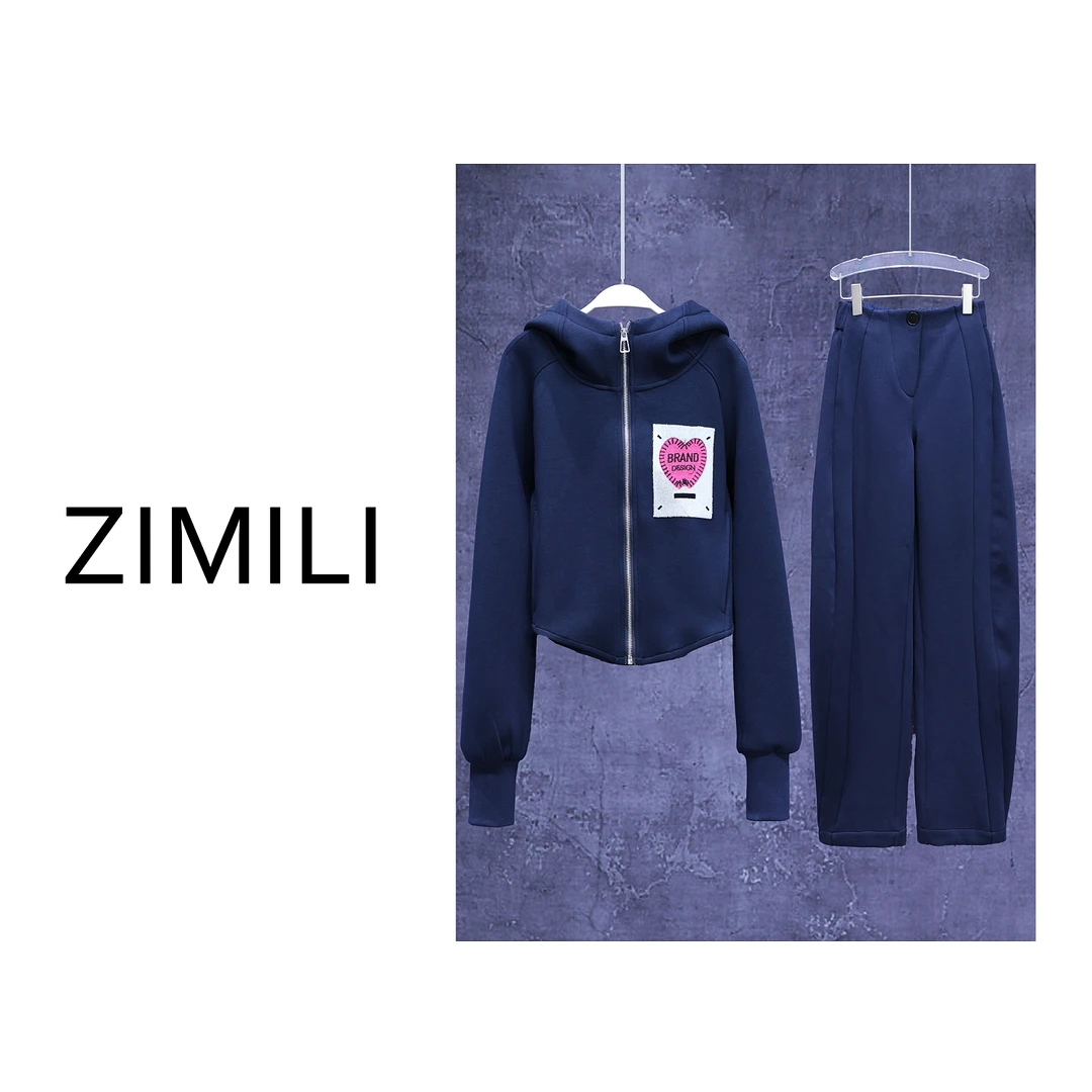 【亮哥女装】2025欧版莱赛尔轻薄透气藏蓝色休闲连帽套装2786