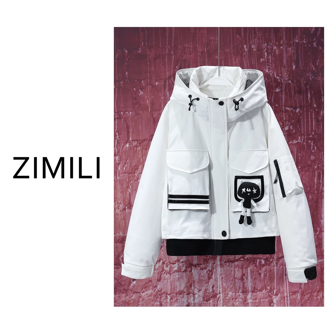 【LIANG哥女装】冬季珠光白时髦外套加厚休闲连帽羽绒服/88658