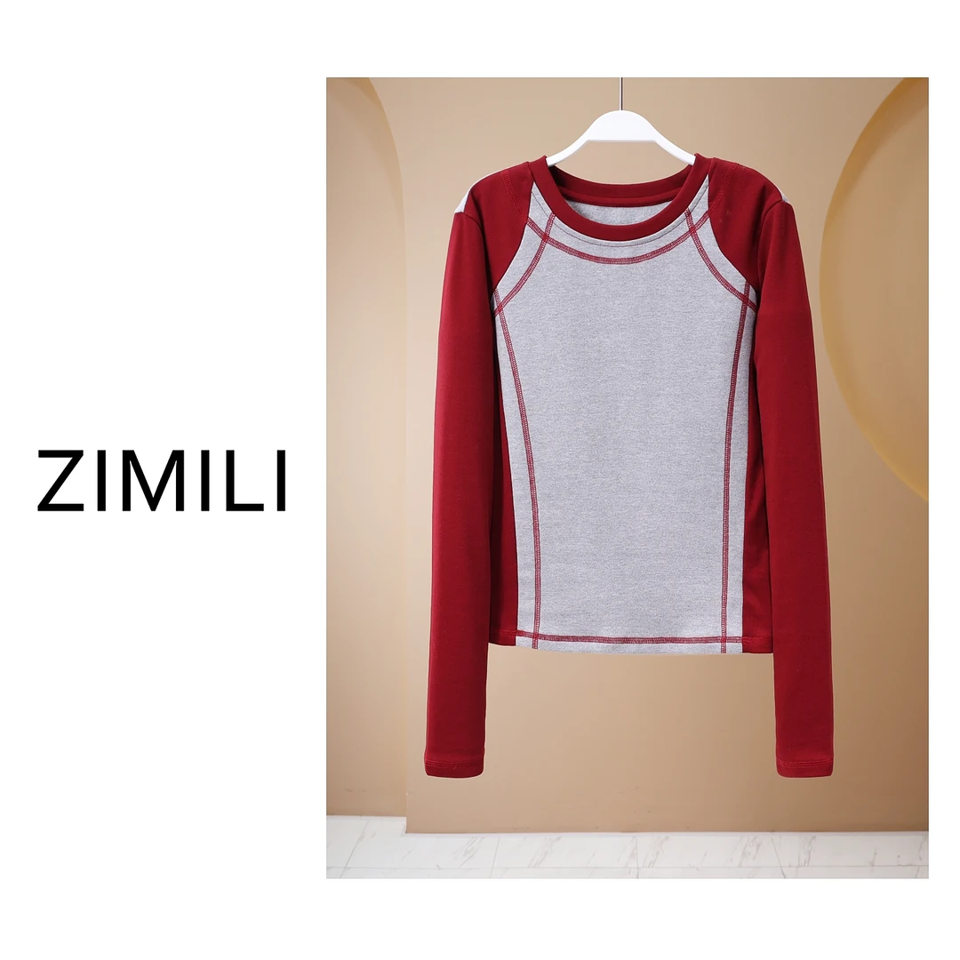 【LIANG哥女装】2024小众款《轻奢系列》高级灰拼色圆领高弹上衣5367