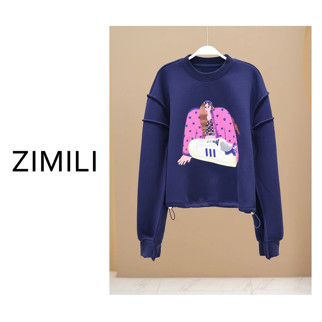 【亮哥女装】2025欧版莱赛尔轻薄透气藏蓝色结构性卫衣5060