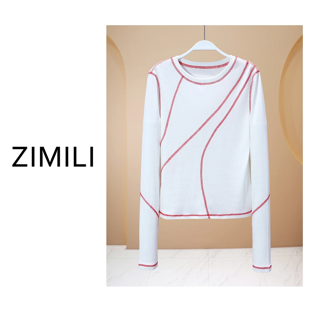 【LIANG哥女装】2024欧洲站《定制面料》白色红线条气质高弹上衣/5756