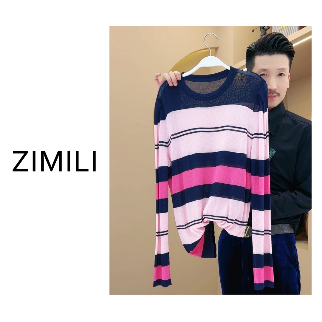 【LIANG哥女装】2025轻薄透气穿搭中长款条纹开叉镂空针织衫/2989