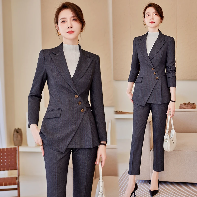 西装套装女春秋时尚修身气质干练白领通勤正装西服职场工作服6383