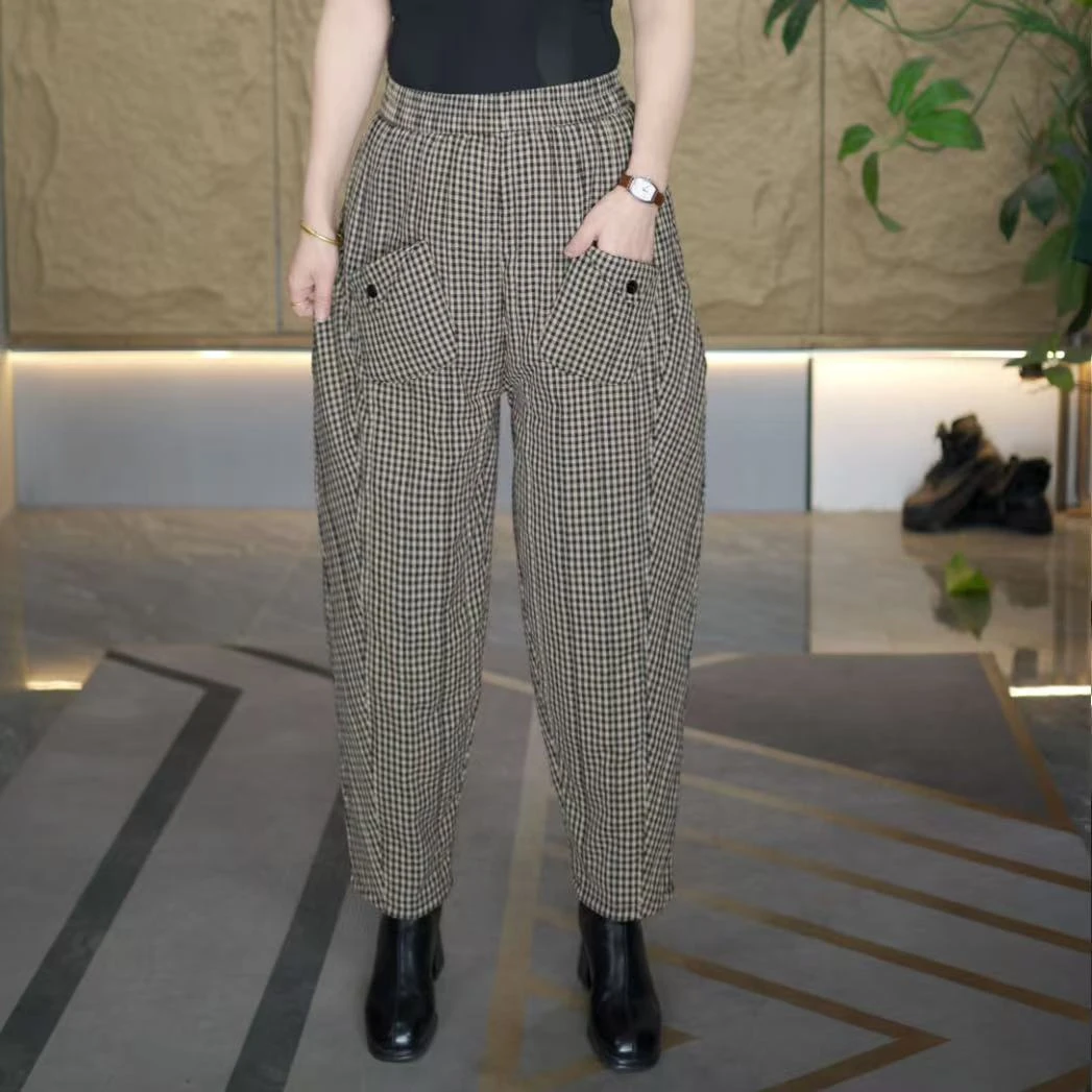 冬季新款格子加棉加厚保暖休闲百搭高腰显瘦哈伦棉裤