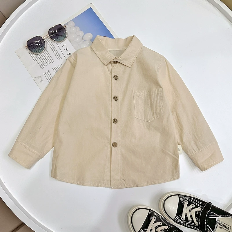 春秋长袖男休闲衬衫春季童装男童纯色上衣宝宝秋装小童翻领C647