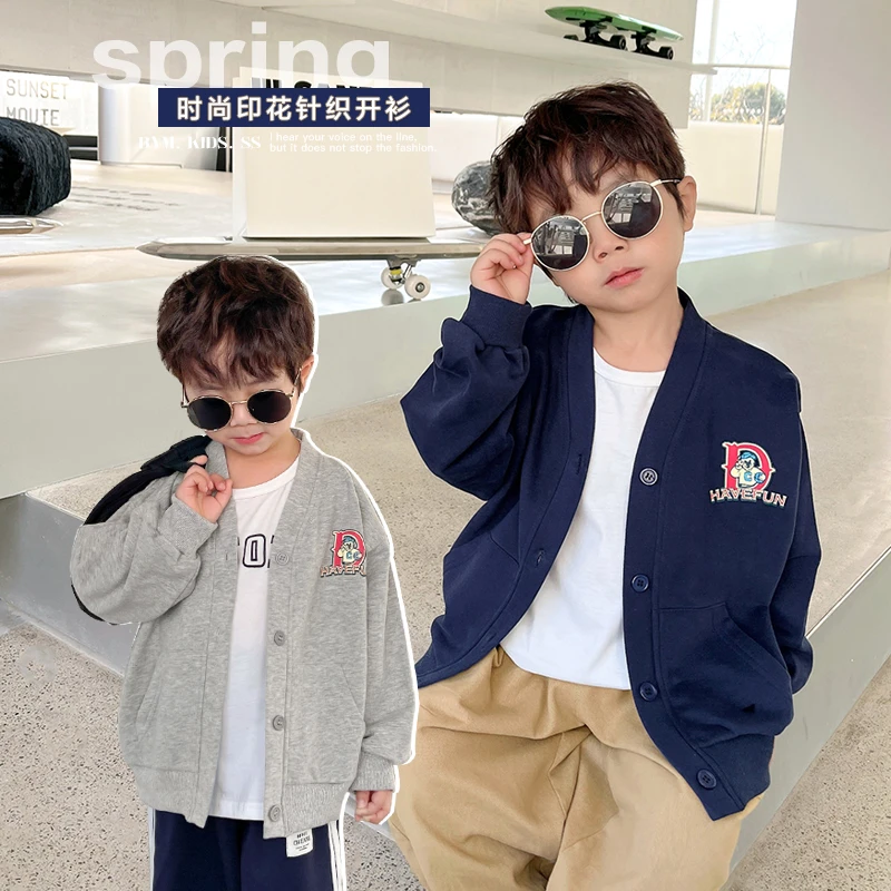 X3694男童毛圈开衫外套秋装秋新款洋气上衣潮