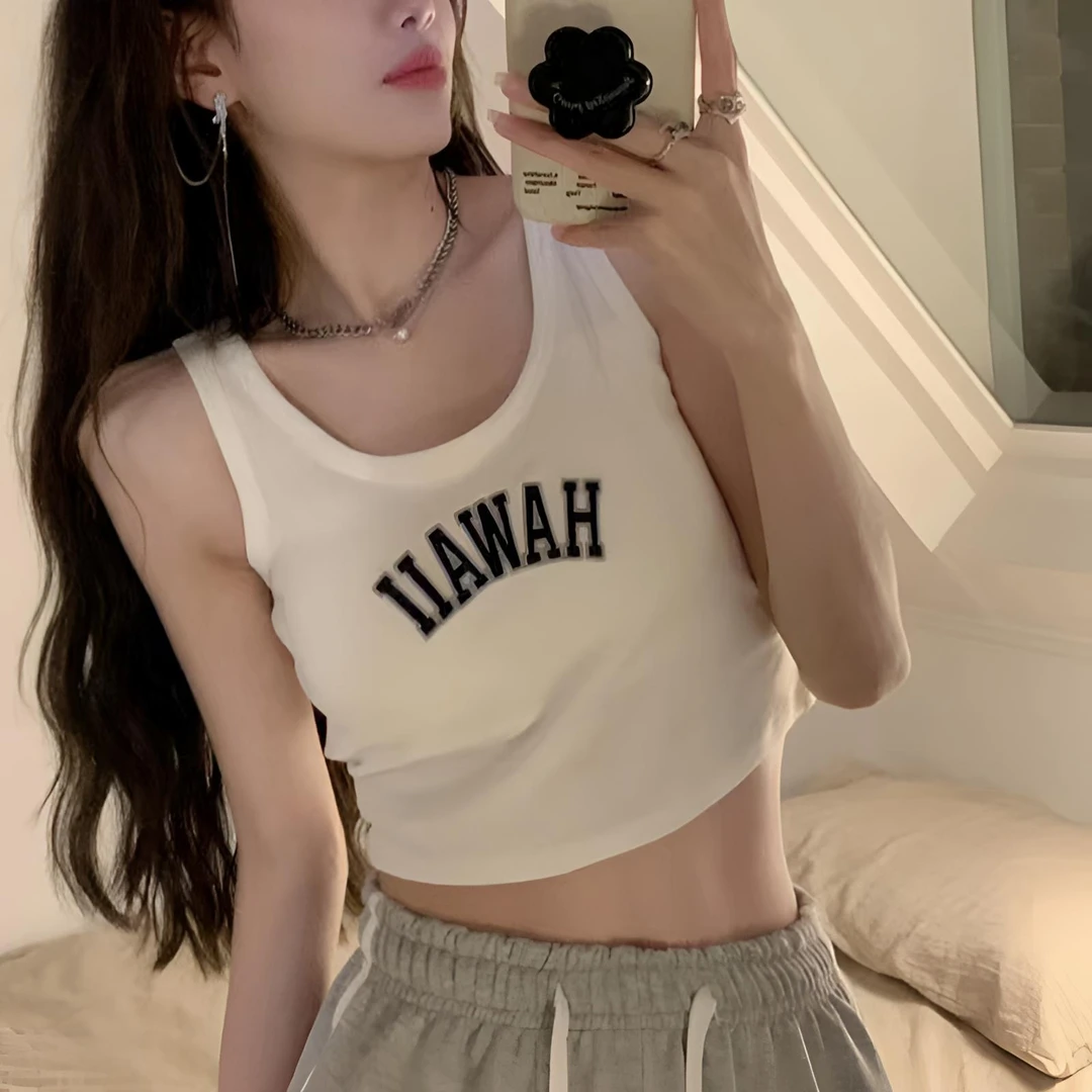 无袖吊带背心女外穿内搭带胸垫百搭辣妹性感打底短款运动背心上衣