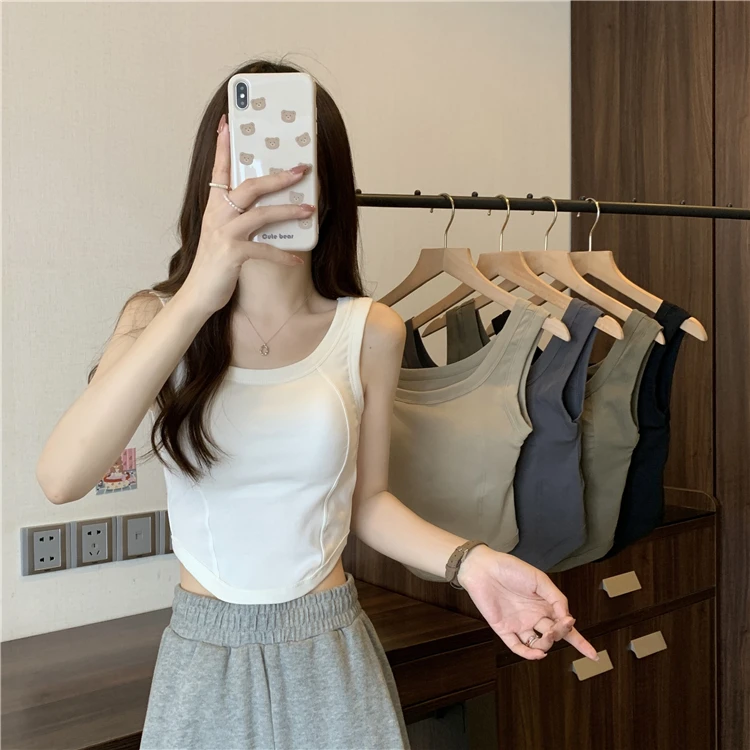 法式复古吊带背心打底内搭女带胸垫外穿美背运动无袖短款吊带上衣