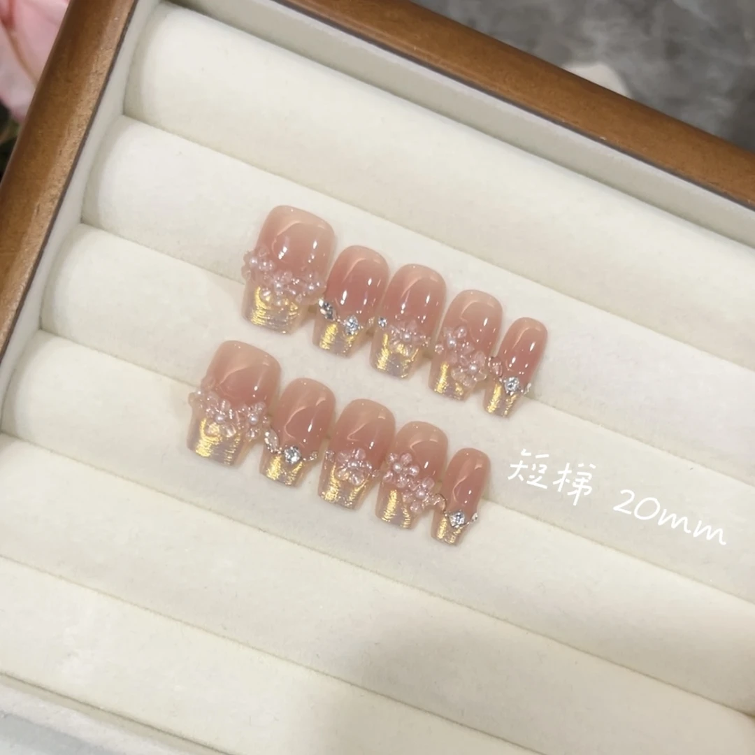 《春日花海》春夏款法式魔镜粉腮红穿戴甲温柔显白美甲贴片拆卸指甲