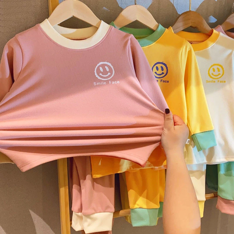 儿童双面德绒发热套装秋冬中小童家居服睡衣加厚秋衣秋裤内衣套装