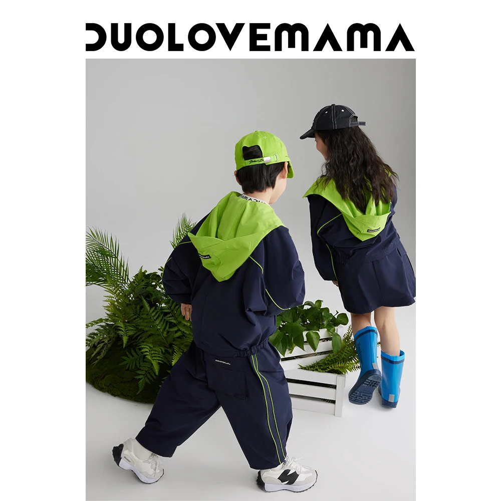 DUOLOVEMAMA 运动冲锋外套儿童上衣男女童工装裤半裙套装春