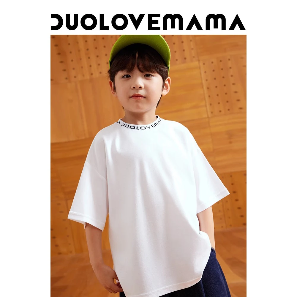 DUOLOVEMAMA 领口字母内搭叠穿外穿针织儿童T恤男女童上衣夏
