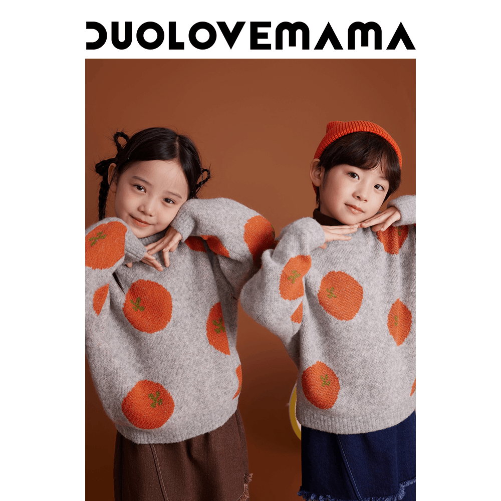 DUOLOVEMAMA【绵羊毛】 提花圆领儿童毛衣针织衫男女童套头内搭冬