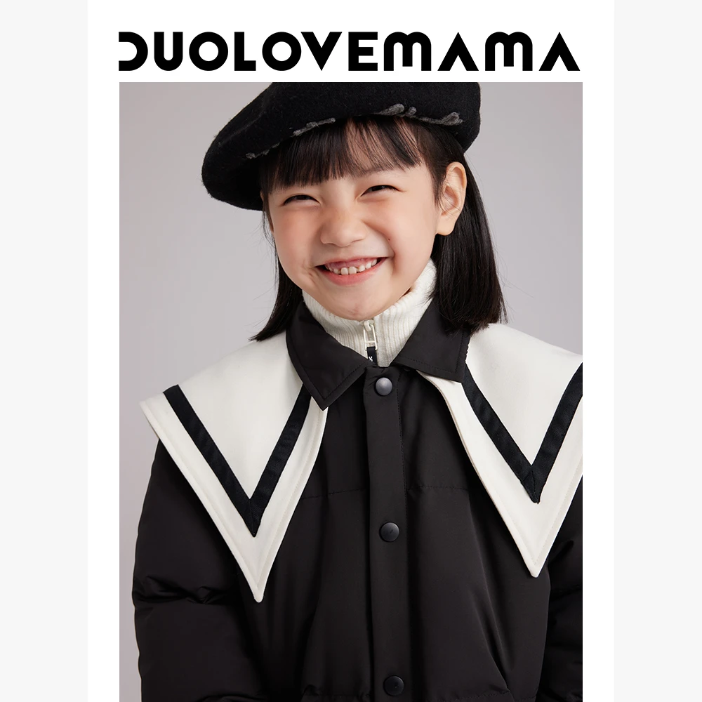 DUOLOVEMAMA海军风发热绗棉中长款棉服儿童棉衣外套上衣