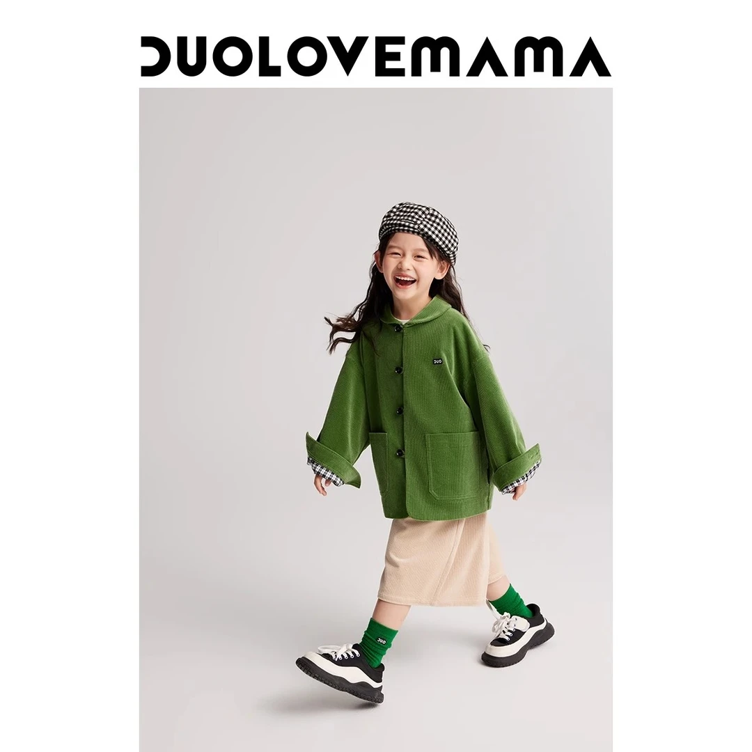 DUOLOVEMAMA 翻领开襟儿童灯芯绒外套复古男女童休闲宽松上衣春秋