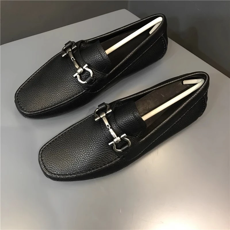 欧洲站男鞋真皮男经典黑色透气乐福鞋马衔扣开车鞋牛皮豆豆鞋百搭