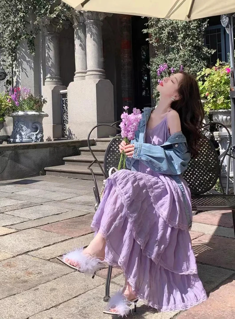 2025春夏新款高级法式高端轻奢蛋糕裙唯美蕾丝显瘦百搭连衣裙