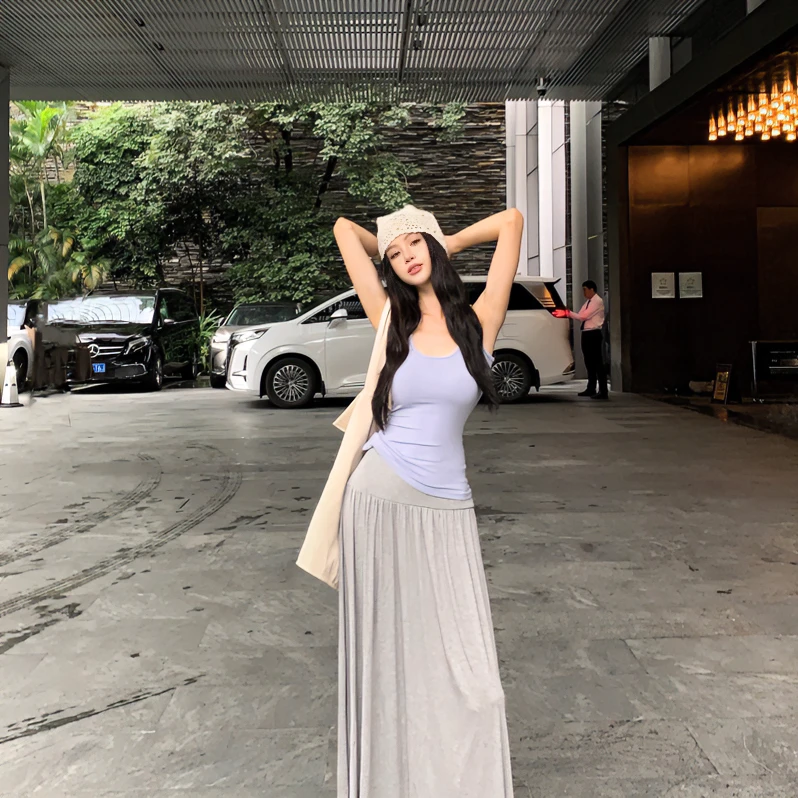 辣妹露肩美背挂脖吊带背心女夏季纯色修身内搭打底衫短款上衣外穿