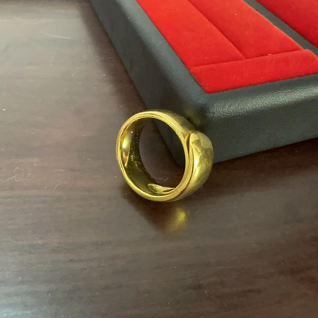 足银戒指 金包足银情侣古法金色亮面素圈对戒 精美简约小众高级感