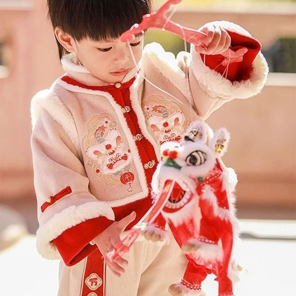 儿童唐装拜年服冬季新款宝宝过年加绒中国风汉服喜庆周岁礼服套装