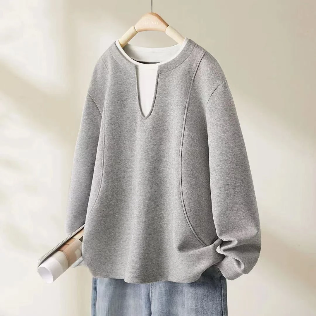 卫衣上衣纯色长袖宽松圆领韩版春秋季时尚休闲百搭打底加厚灰色T