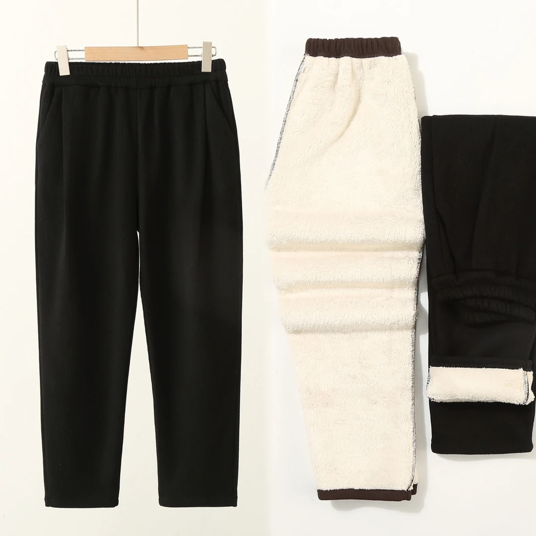 慕琳娅新款加绒加厚裤子中老年休闲宽松百搭弹力松紧高腰休闲裤