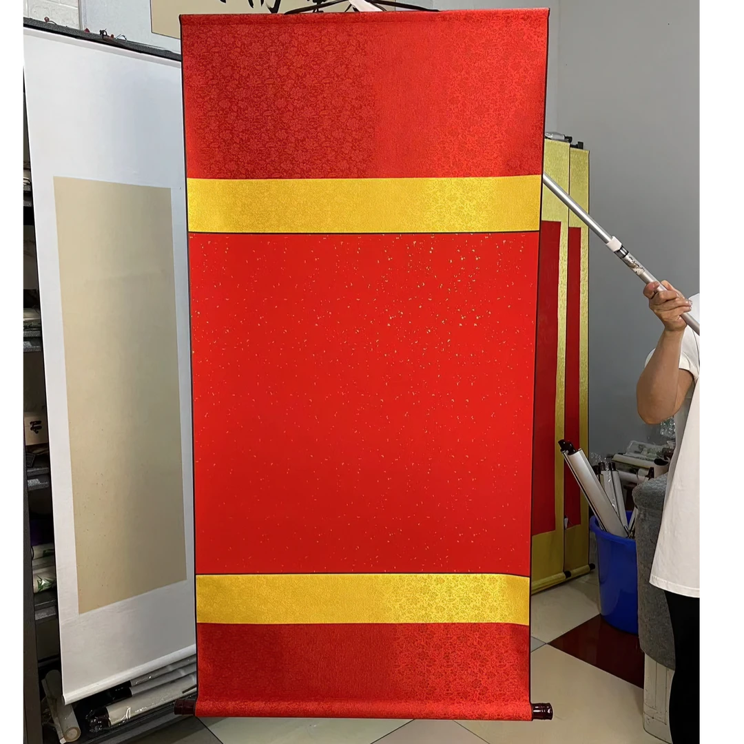 新品 万年红斗方挂轴 四尺斗方 万年红 高温双色绫布手工精装裱