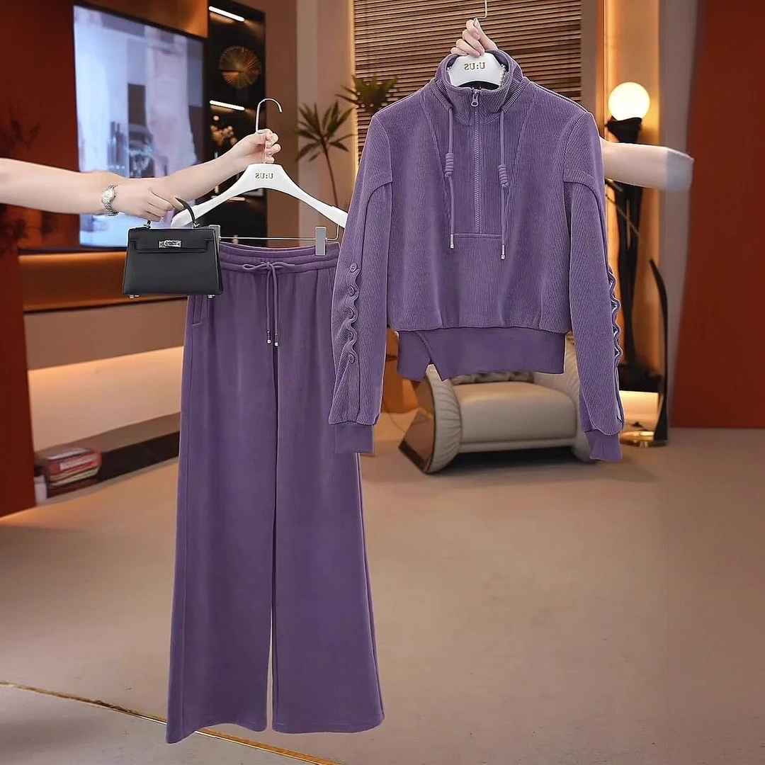 曼曼【紫罗兰】休闲秋季气质时尚加绒加厚女装两件套装