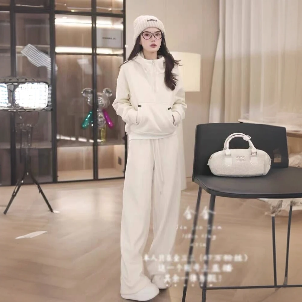 【金三三】秋冬新款加绒加厚套装【粉妆银砌】时尚休闲百搭两件套装女