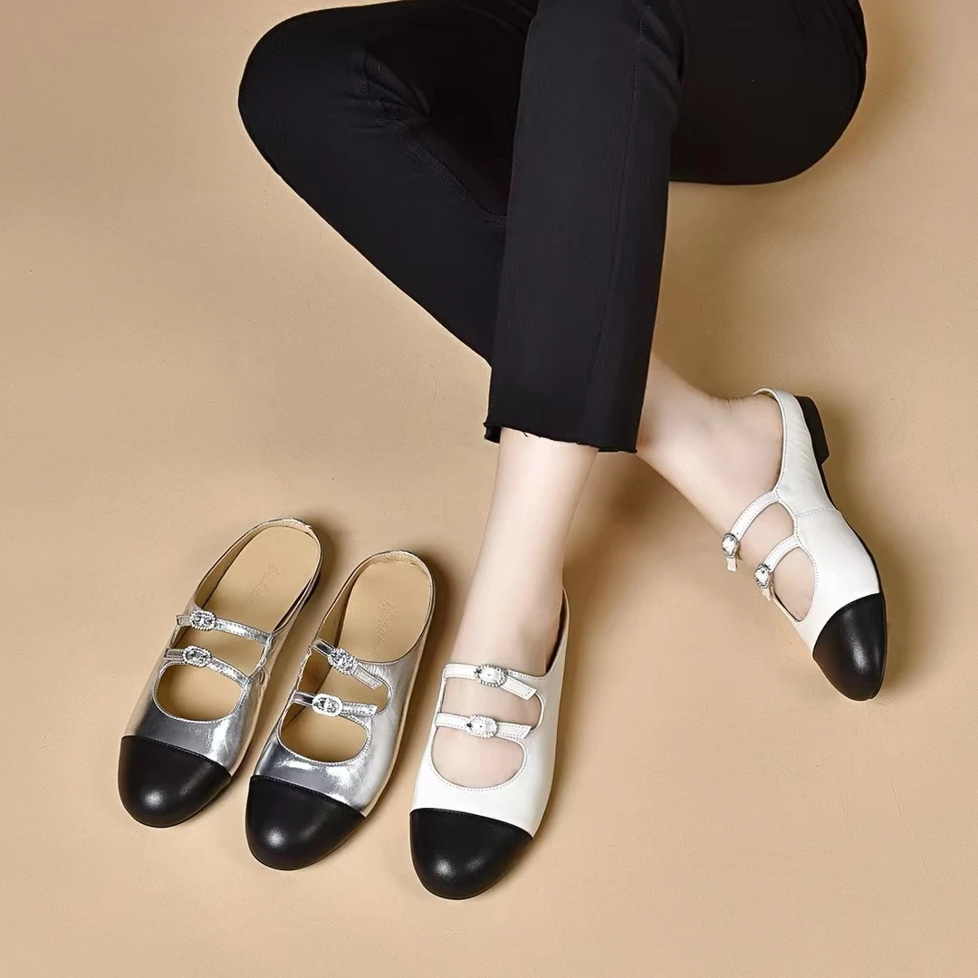 2024夏季新款法式小香风玛丽珍平底拖鞋复古浅口圆头软底百搭单鞋