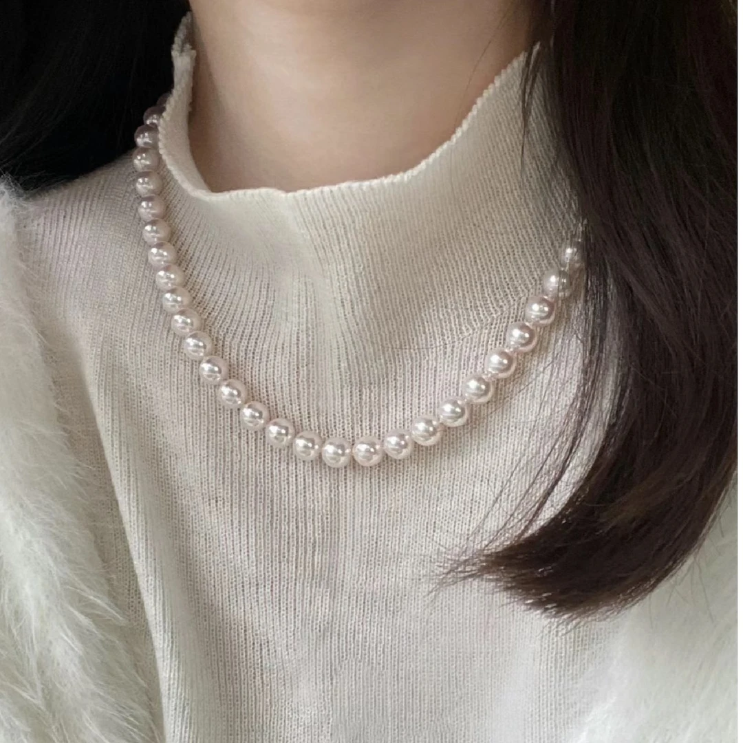 非金属项链 【全珠项链】施家珠满串正圆S925银元宝扣项链