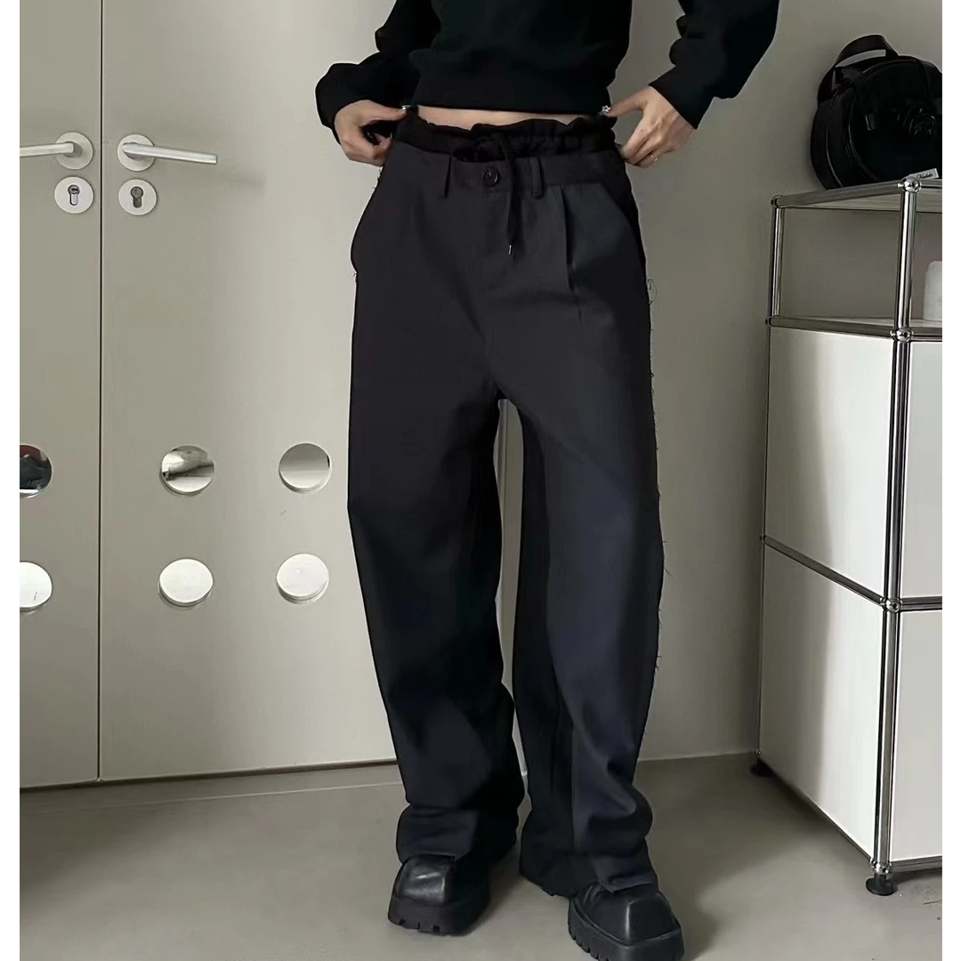 一面天使一面恶魔难搞啊西裤拼接卫裤百搭时尚女款宽松拖地休闲裤