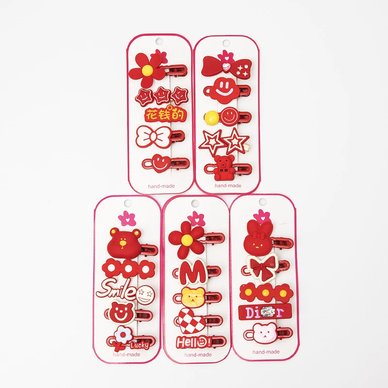 2024新年款红色发夹喜庆女孩拜年发饰中国风刘海夹可爱儿童发卡