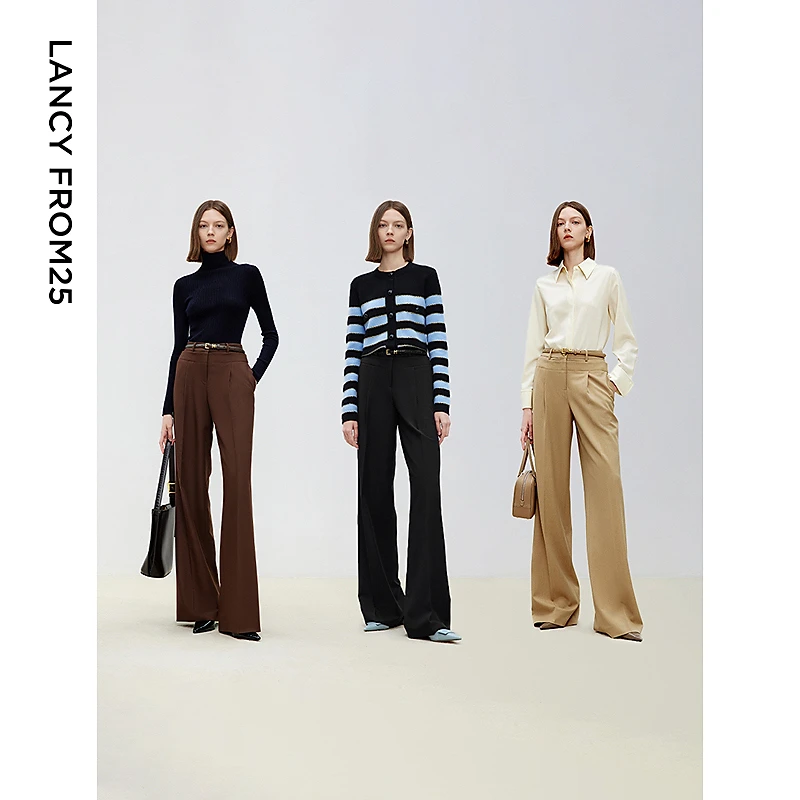 朗姿商务通勤职业直筒西服裤秋冬新款休闲修身气质黑色西装裤女