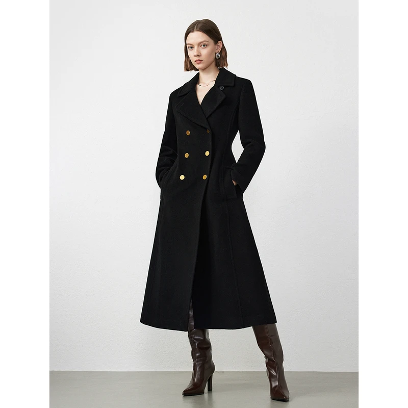 朗姿纯羊毛军旅风收腰显瘦高级感呢子大衣女冬季新款毛呢外套2025