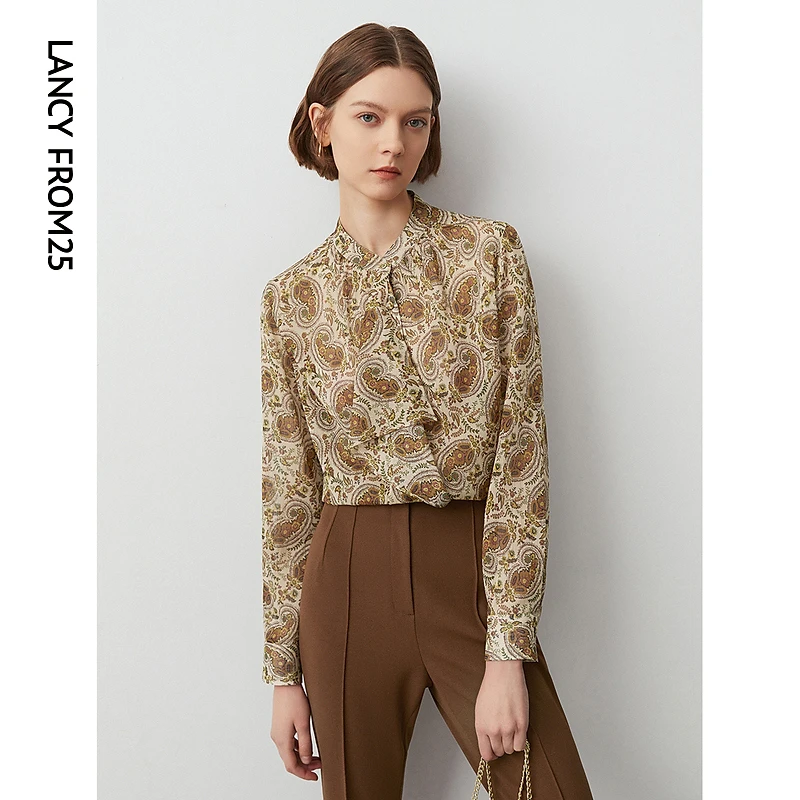 【朗姿新品新品Basic衣橱】朗姿新品新品设计感立领荷叶边日衬衫24