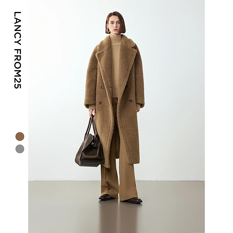 朗姿时尚长款设计感毛毛大衣新款仿皮草气质通勤大衣2024冬季外套