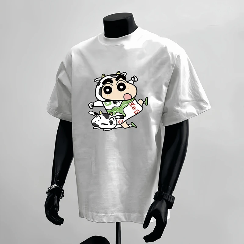 古梵沃100%纯棉宽松重磅小众夏季卡通印花短袖T恤ins高街潮牌上衣